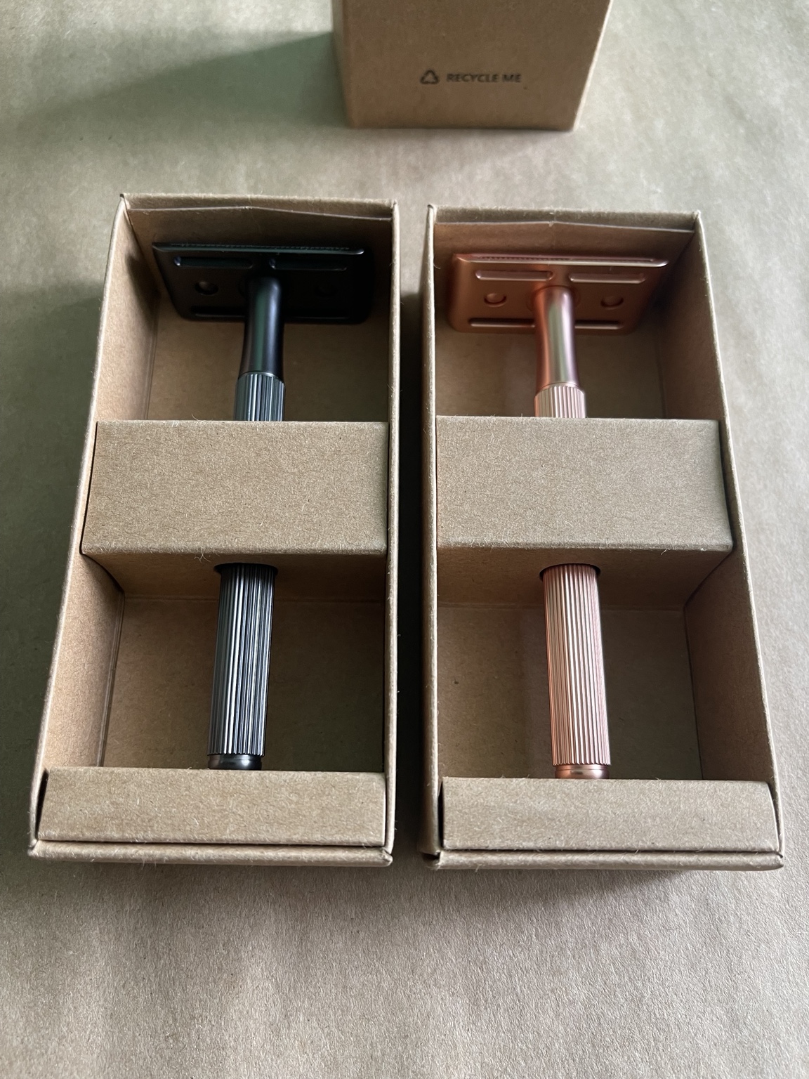 Black and rose-gold Everything Bald safety razors