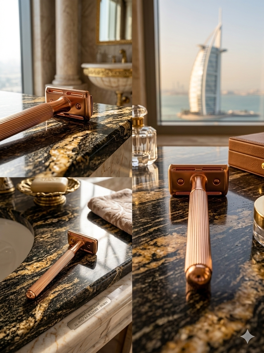 Everything Bald Premium Brass Double-Edge Safety Razor – Rose Gold & Black